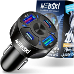 Autolaadija 35W 4xUSB QC3.0 12V-24V LED-tulega, Automobilinis įkroviklis 35W 4xUSB QC3.0 12V-24V su LED