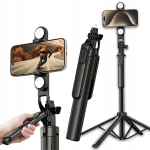 Selfie pulk (Selfie stick) Telefoni selfie-pulk LED-valguse ja Bluetooth-puldiga, statiiviga, pikkus 1,75 m, Asmenukių lazda telefonui su LED ap&scaron;vietimu ir Bluetooth nuotoliniu valdymu, trikojis, ilgis 1,75 m