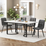 S&ouml;&ouml;gilauakomplekt 5 osa, laud 140x80 cm, 4 tooli, valge MDF, mustad metalljalad, tumehallid sametist toolid