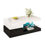 Moodne kohvilaud LED-valgusti, Bluetoothi ja rakenduse juhtimisega, klaasist riiul, 90x45x35,5 cm, mustvalge