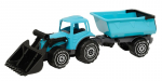 M&auml;ngutraktor PLASTO traktor esilaaduri ja haagisega, sinine, 56 cm, vastupidav plastmaterjal