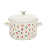 Kaanega emailpott 24 cm, 6,75l, hele kreem, Lilled