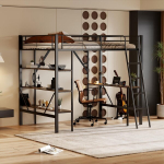 Metallist k&otilde;rge voodiraam, laud, 3 riiulit, 90x200 cm, 1 tk