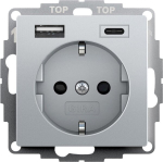 Schuko Usb-c/a kaitsega pistikupesa, alumiinium, 2.4a/3a