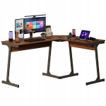 Moodne industriaalne nurgaarvutilaud, tumepruun, loft-stiilis, 148 cm