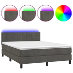 vidaXL kontinentaalvoodi madrats ja LED, tumehall, 140x190 cm, samet