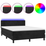 vidaXL kontinentaalvoodi madratsiga ja LED, must, 140x200 cm, samet