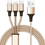 Multifunktsionaalne 3-&uuml;hes USB laadimiskaabel iPhone/Type-C/Micro USB jaoks, Auksinis