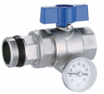 AQUA HEATING KUULVENTIIL KEERMES&Uuml;HENDUSEGA JA TERMOMEETRIGA 1" OTSE SININE