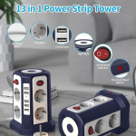 13-in-1 Multi-Pistikupesa, 5 USB-A ja 8 AC, 3m., XZH2-dvigubas mėlynos ir baltos spalvos sluoksnis