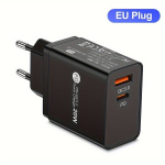 Maerknon 20W USB-C seinakork QC3.0 ja PD, kahe pordiga kiirlaadija Euroopa standardpistikuga., juodas