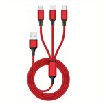 3-&uuml;hes USB Laadimiskaabel MFi Sertifitseeritud, Mitut Seadet Sobiv, Raudona