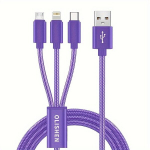 OLISHEN 3-&uuml;hes Nailon Punutud USB Laadimiskaabel, Universaalne Kiirlaadimine., Violetinė