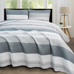 3-osaline Tumehall Tepitud Voodikatte Komplekt., Gray Stripes-antklodė