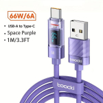 Toocki 66W USB A-C kiirlaadimiskaabel intelligentselt kuvatav laadimisv&otilde;imsus., Violetinė