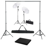 vidaXL fotostuudiokomplekt taustapildi, lampide ja vihmavarjudega