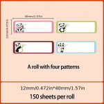 Marklife Veekindlad V&auml;rvilised Termokleebised - L&auml;bipaistvad, M&auml;ngulised Identifikatsioonisildid Lastele, 1.19cm X 3.99cm Rull., RP12*40-150 Panda