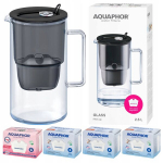 Aquaphor Glass 2,5 l klaasist filtrikann + 4 Maxfor filtrit (1Mg+3), must