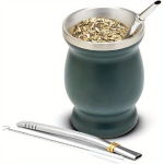 Roostevabast Terasest Yerba Mate Komplekt, Topeltseinaga Tassi Koos 2 Bombillaga. , Žalia