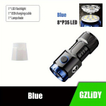 Gzlidy &uuml;livalgus USB laetav LED taskulamp - kaasaskantav mini taskulamp 6 režiimiga, k&uuml;lgvalgus ja magnetiline saba matkamiseks, kalastamiseks ja sisekasutuseks., Mėlyna