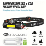 1tk Ereda LED+COB Kalap&uuml;&uuml;gipealamp, Laetav Kaksikiire Režiimid Taskulamp Magnetiga.