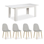 S&ouml;&ouml;gilaua komplekt, laiendatav puidust laud 4 tooliga, 160.5x90.5 cm, valge ja hall