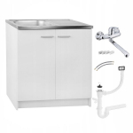 Seisev k&ouml;&ouml;gikapp, valamu, seinale paigaldatav segistuskraan, sifoon, valge, 80cm