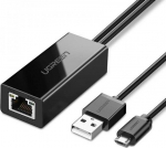 Ugreen v&auml;line v&otilde;rguadapter USB 100Mbps Chromecasti jaoks 1 m kaabliga must (30985)