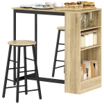 3-osaline baarilauakomplekt, 1 baarilett, 2 tooli, panipaiga ja jalatugedega, ruumis&auml;&auml;stlik, helepruun+must, Ąžuolas ir juoda spalva