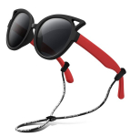 Laste polariseeritud p&auml;ikeseprillid rihmaga Rivbos, must/punane