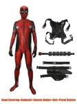 Deadpool Cosplay &uuml;likond - superkangelase bodysuit koos maski ja aksessuaaridega lastele ja t&auml;iskasvanutele - 3 tk. Aksessuaarid, 140 (sobib 130&ndash;140 cm)