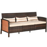 Outsunny rotangist aiasohva kolmekohaline diivan koos padjadega, teras, pruun, 173 x 68 x 78 cm