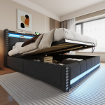 Pehmendatud voodi 180x200, LED, USB, h&uuml;drauliline, 3 karpi