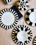 Desserttaldrik, Stripy black, D19 cm, Bombay Duck, valge/must