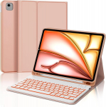 Klaviatuuriga &uuml;mbris iPad Air 11 Bluetooth AZERTY valgustusega roosa FR &mdash; ipad air tarvikud, juhtmevaba tahvliklaviatuur, pliiatsihoidjaga &uuml;mbris, tpu kaitse&uuml;mbris, taustvalgustusega bluetooth klaviatuur, kaugt&ouml;&ouml; tarvikud