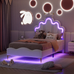 T&uuml;drukute 90x190cm lastevoodi liistudest alusega, printsessvoodi LED-valgustuse ja reguleeritava peatsiga, &uuml;heinimesevoodi lastele ja teismelistele, roosa kunstnahk