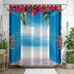 Veekindel du&scaron;ikardin Tropical Beach 180x180 cm &mdash; du&scaron;ikardin, vannitoa tekstiil, pol&uuml;esterkardin, du&scaron;itarvikud, vannitoa sisustus, veekindel kardin, eksootiline muster
