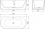 Mexen Sella vann, iseseisev ribiliseinaga 170 x 80 cm, valge l&auml;ige, kuldne harjatud &uuml;levool - 52711708000-55