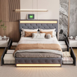 Polsterdatud hoiustamisvoodi LED- ja USB-valgustiga, 140 x 190 cm, hall
