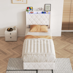 &Uuml;heinimesevoodi 90 x 200 cm h&uuml;draulilise hoiuruumiga, voodiraam Liistudega alus - samet, beež