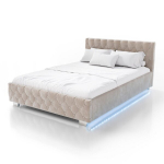 Polsterdatud voodi Nizza 140x200 cm hoiuruumi ja LED-valgustusega beež