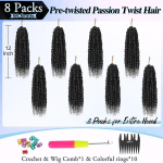 S&uuml;nteetilised Passion Twist juuksepikendused lokkis 8 pakki must 30 cm