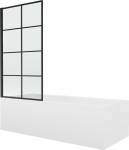 Mexen Vega ristk&uuml;likukujuline vann 180 x 80 cm korpuse ja 80 cm &uuml;he tiivaga vaheseinaga, must muster - 550118080X9308017077, Mexen Vega stačiakampė vonia 180 x 80 cm su apdaila ir vienos sklendės 80 cm ekranu, juodas ra&scaron;tas - 550118080X9308017077