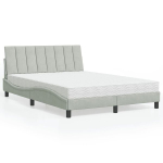 vidaXL voodi madratsiga Hanko, helehall, 140x190 cm, samet
