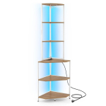 Costway nurgariiul, puit, LED-valgustuse ja pistikupesadega, raamaturiiul, 6 riiulit, 42 x 42 x 165 cm, naturaalne