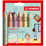 Stabilo woody 3w1 pastelsed v&auml;rvid kriidid, 6 tk.