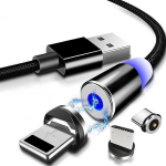 Traat, kaabel, magnetlaadija 3in1 (Micro USB, Type-C, iPhone Lightning) telefonile