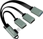 LogiLink UA0361 USB jaotur, USB-C 90&deg; kuni 3xUSB-A, 0.15m, 5000 Mbit/s, alumiinium, h&otilde;bedane, Must