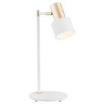 Valge messingdetailidega laualamp E27 Doria