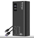 Akupank Powerbank - OBAL:ME - EnergyPulse - 30000mAh - USB-A/USB-C - PD 22,5W koos Digitaalse Kuvaga